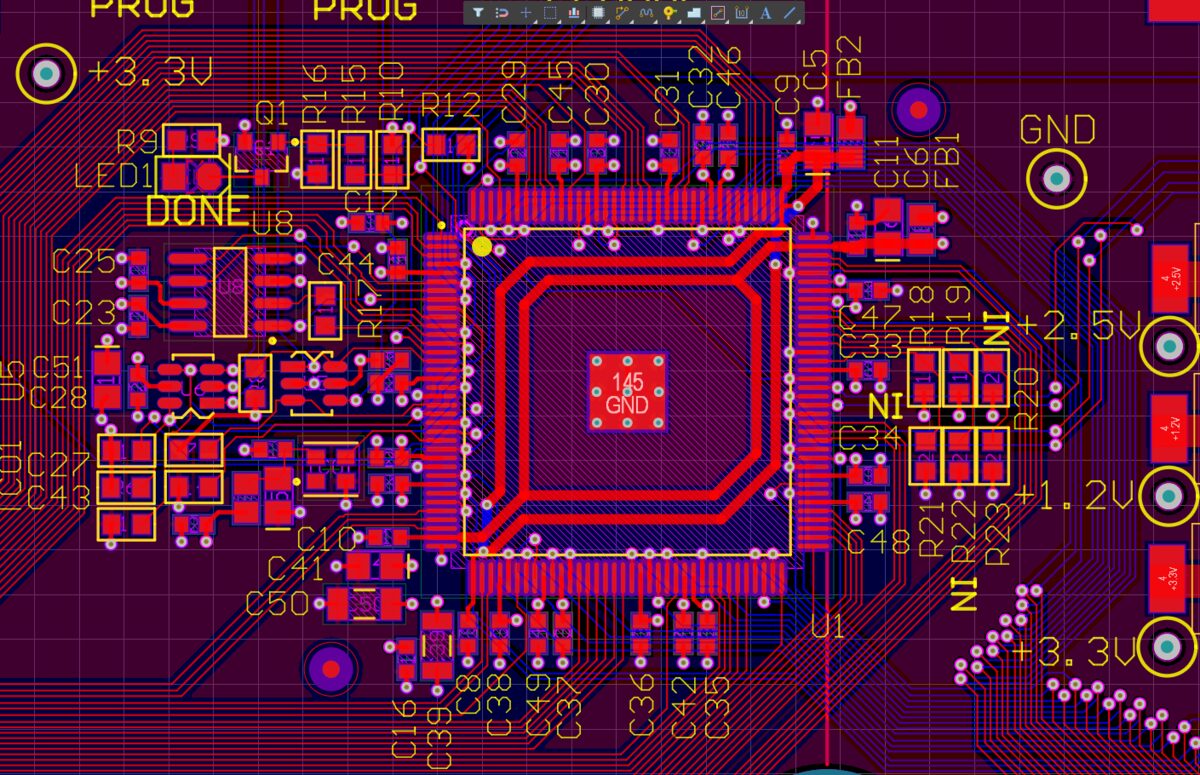 Dense multi-layer PCB layout with a BGA fanout